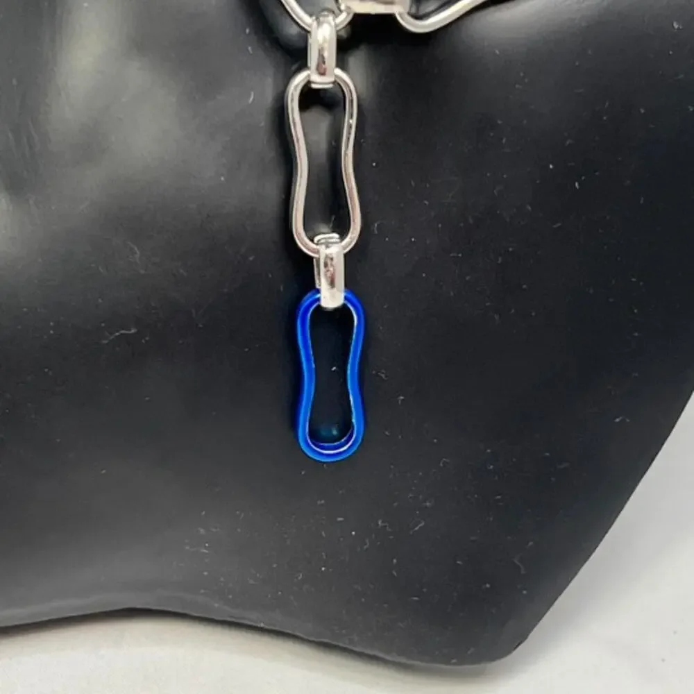 Ballet Silver Blue Link Choker Necklace Unique Paperclip Chain Statement NWT
